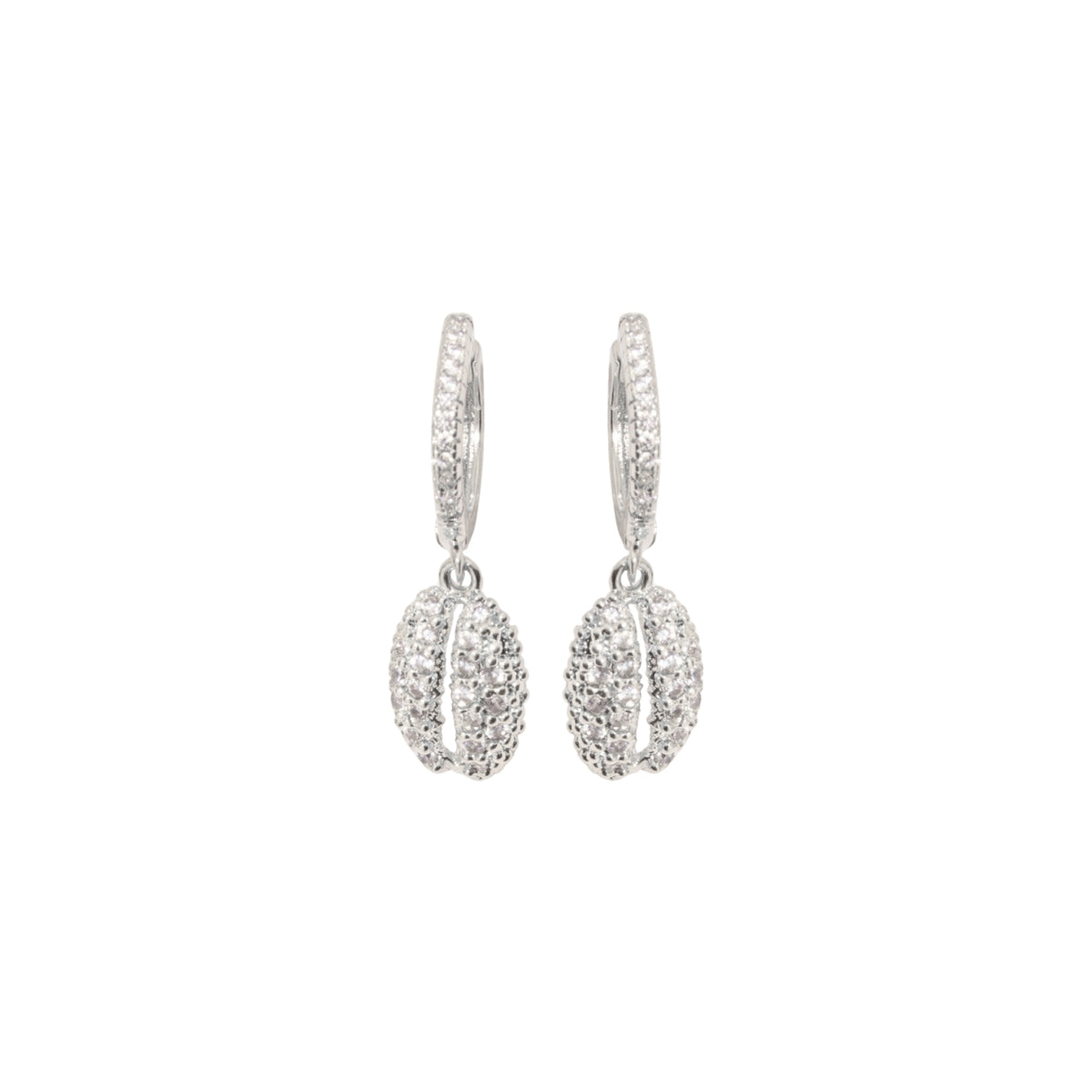 Nia pave hoop earrings with shell pendant, photo 4 of 5