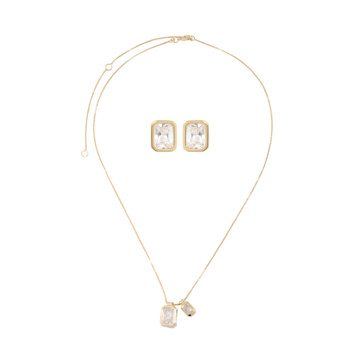 Ana Set: rectangular zirconia stud earrings and Venetian chain necklace, photo 9 of 9