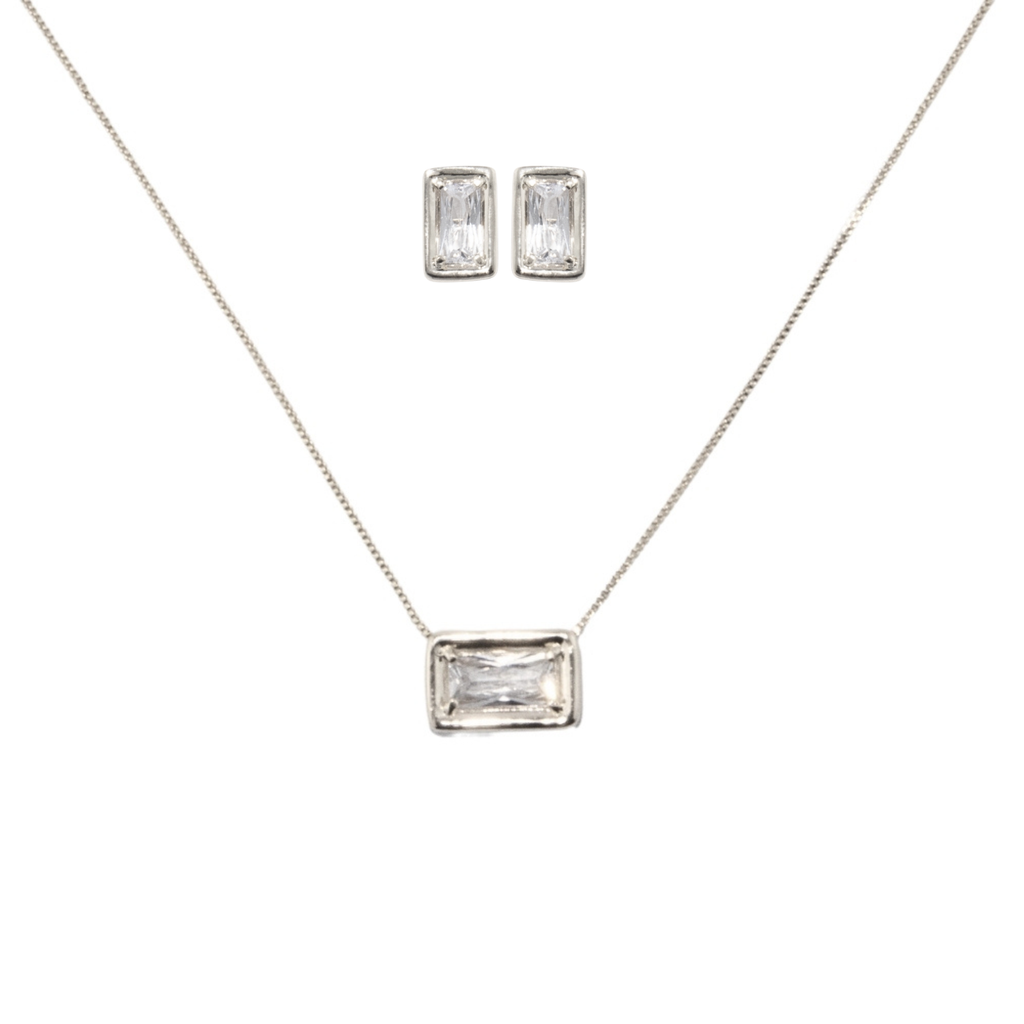 Chloe Set: rectangular zirconia necklace and stud earrings, photo 7 of 17