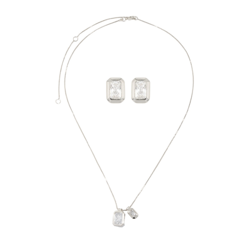 Ana Set: rectangular zirconia stud earrings and Venetian chain necklace