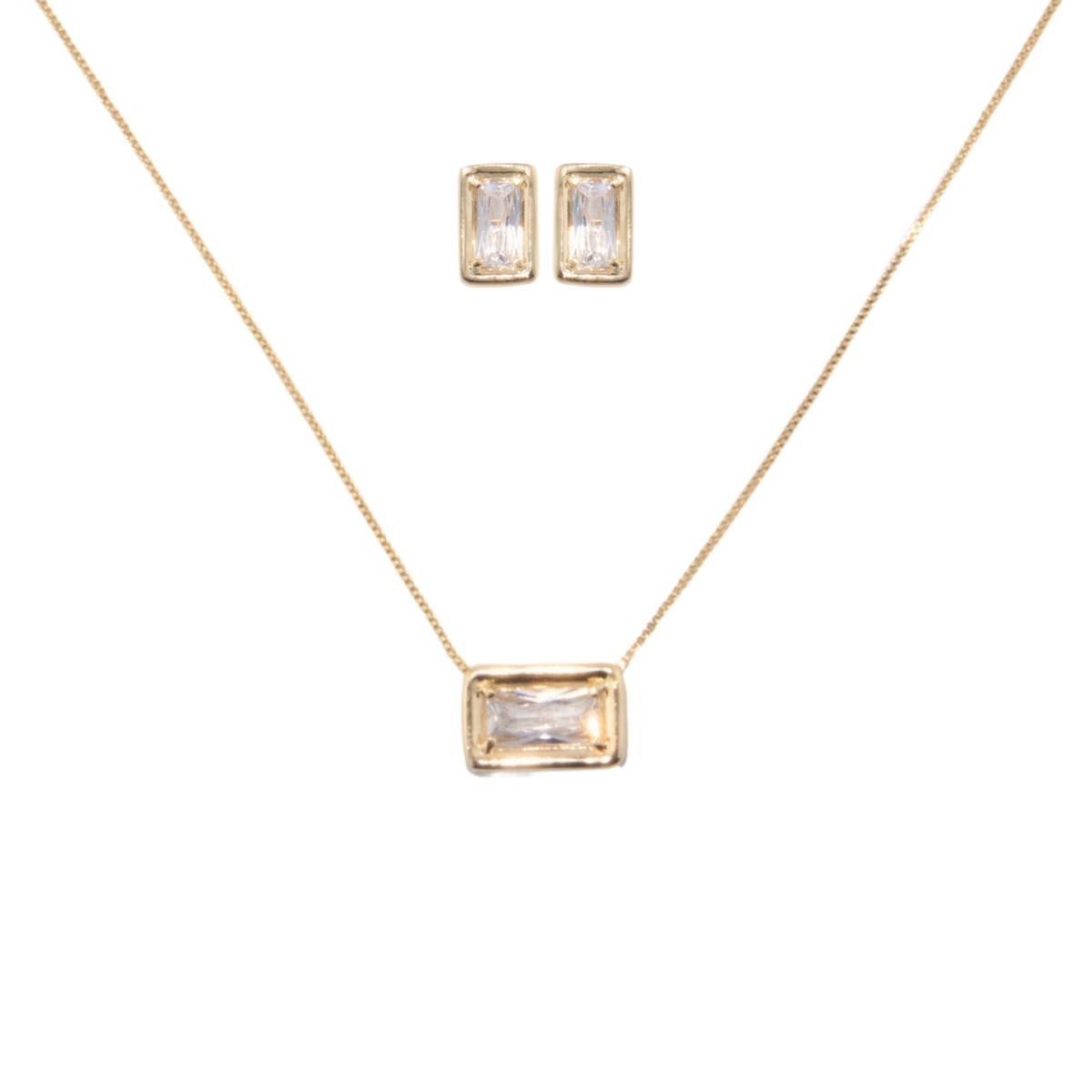 Chloe Set: rectangular zirconia necklace and stud earrings