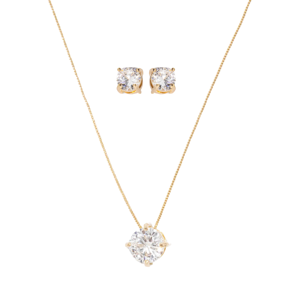 Bella Set: round zirconia solitaire necklace and stud earrings