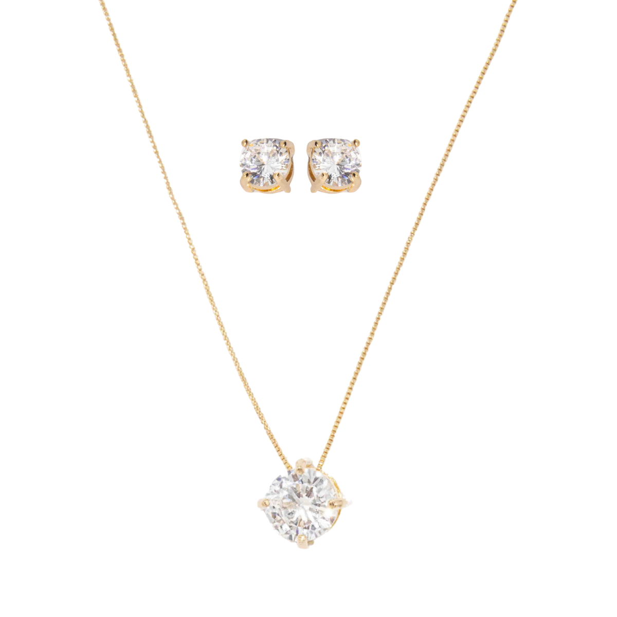 Bella Set: round zirconia solitaire necklace and stud earrings