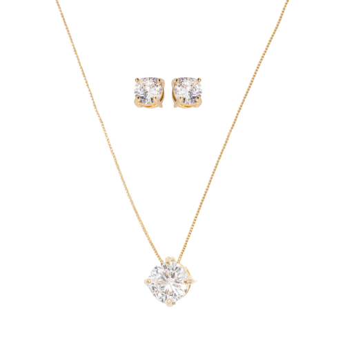 Bella Set: round zirconia solitaire necklace and stud earrings