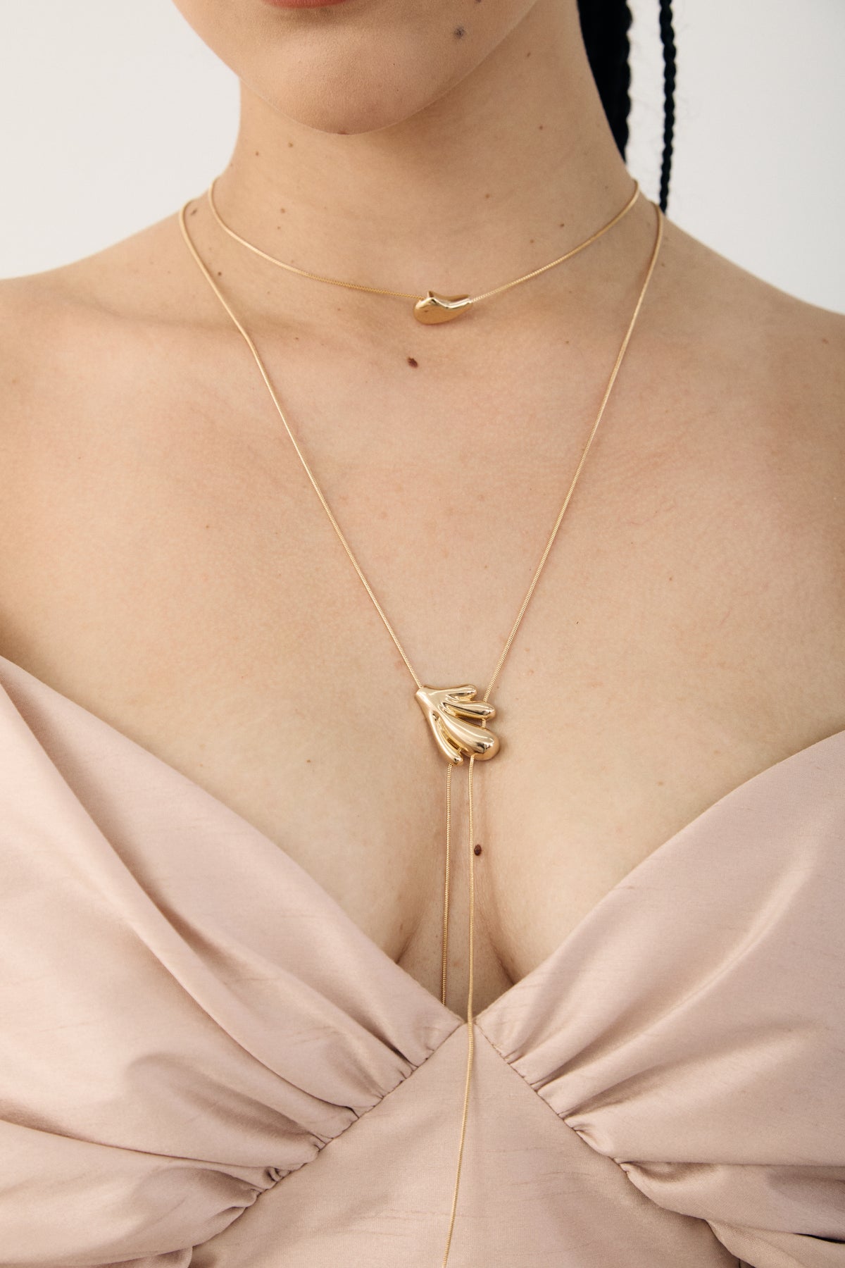 Gaia sculptural statement necklace with drop chains, photo 2 of 8