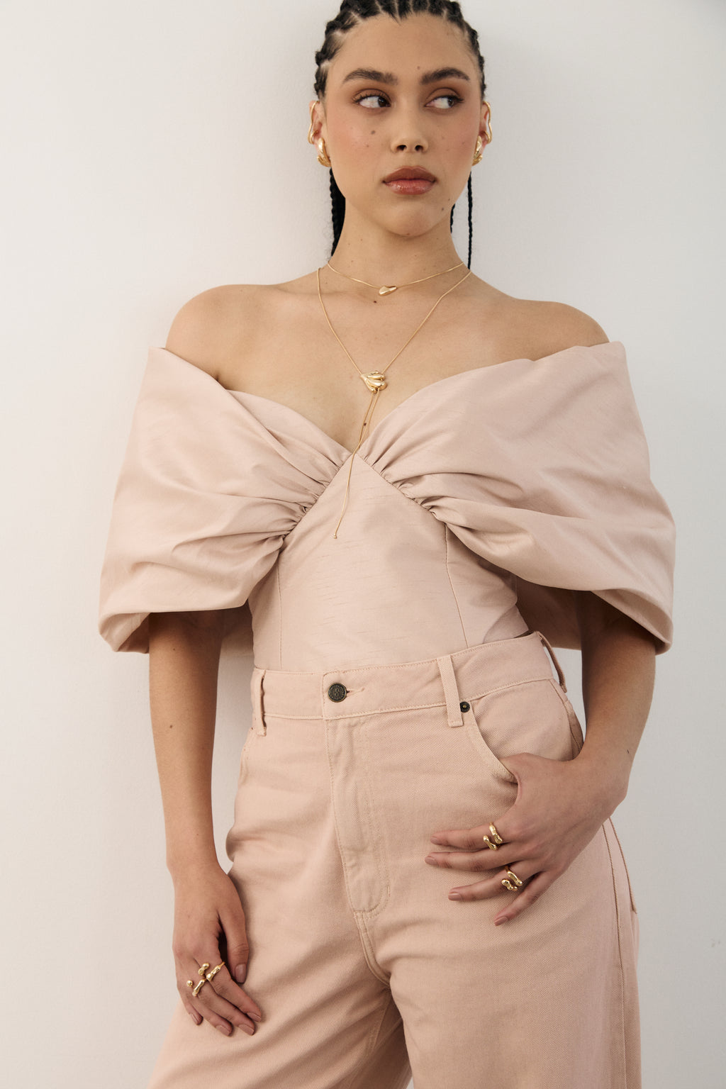 Gaia sculptural statement necklace with drop chains, photo 6 of 8