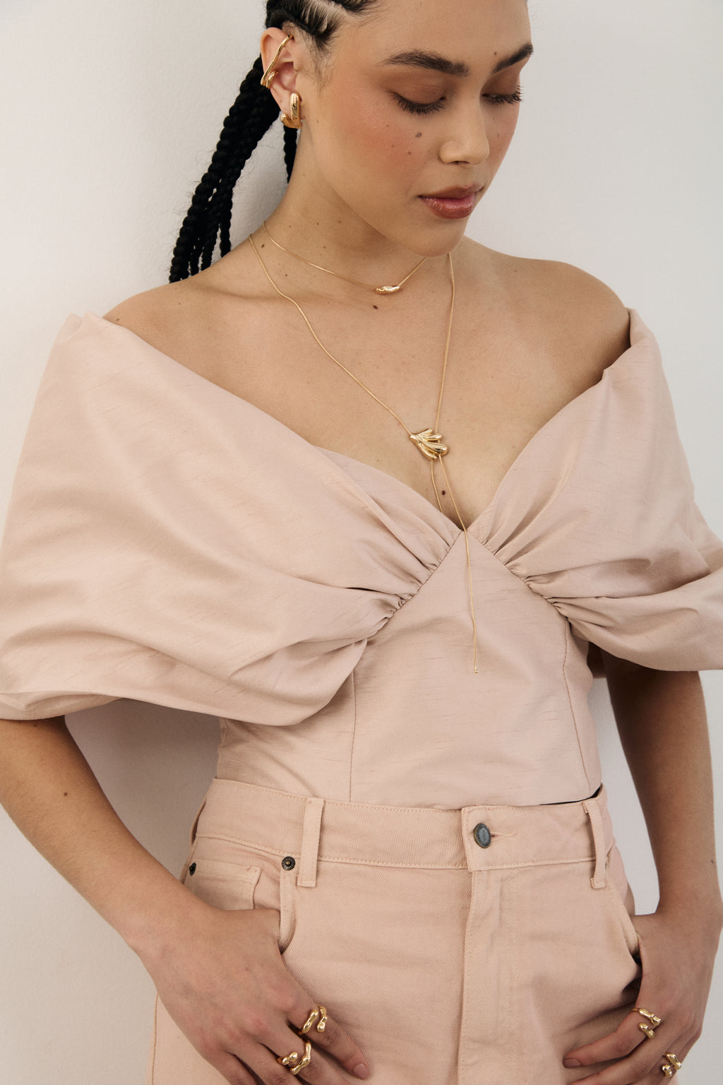 Gaia sculptural statement necklace with drop chains, photo 7 of 8
