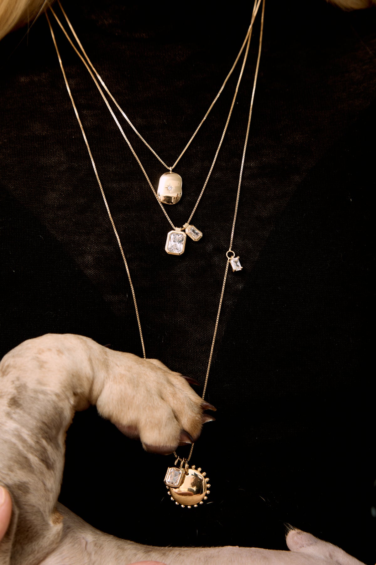 Ana Set: rectangular zirconia stud earrings and Venetian chain necklace, photo 5 of 9