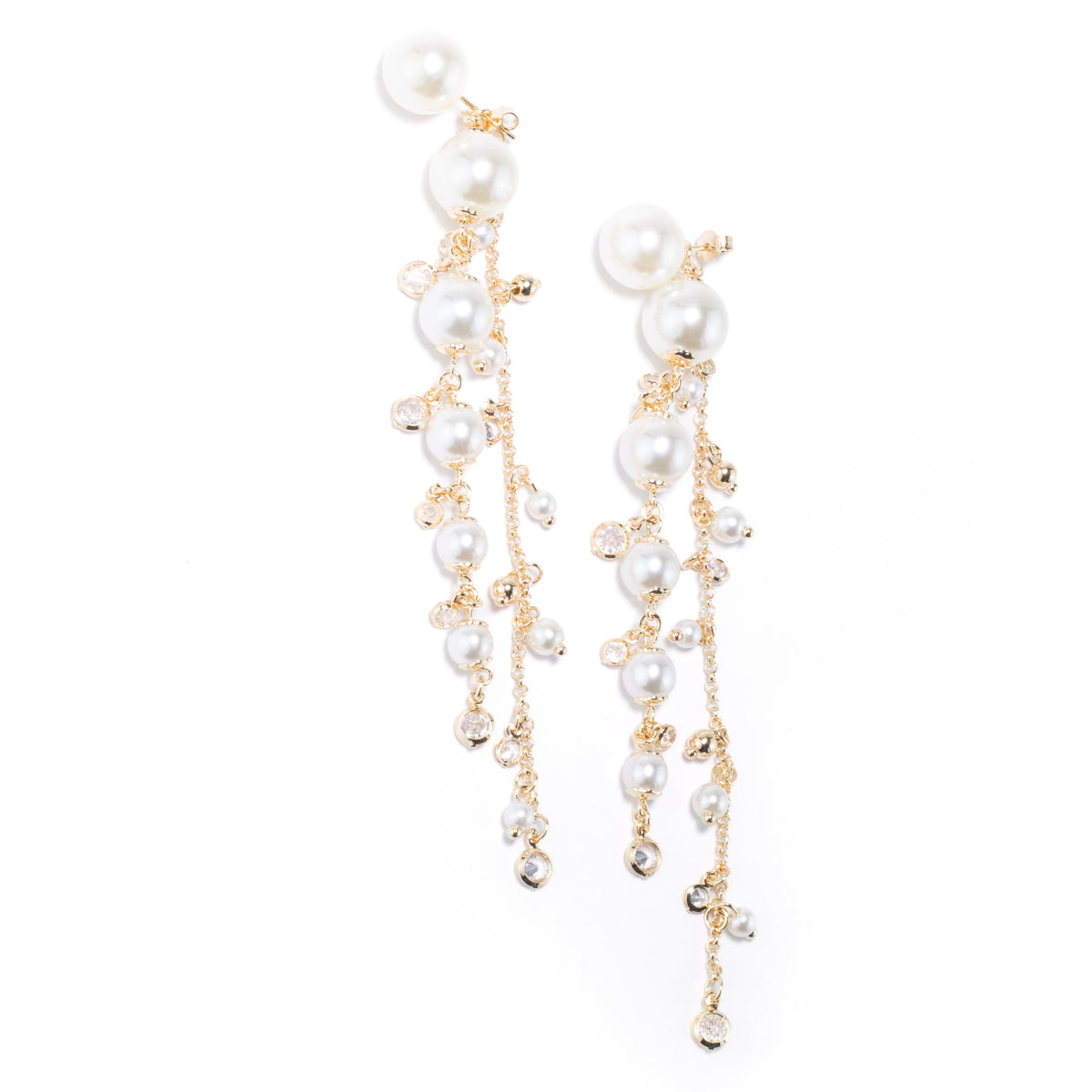 Margot pearl stud earrings with double cascading chains