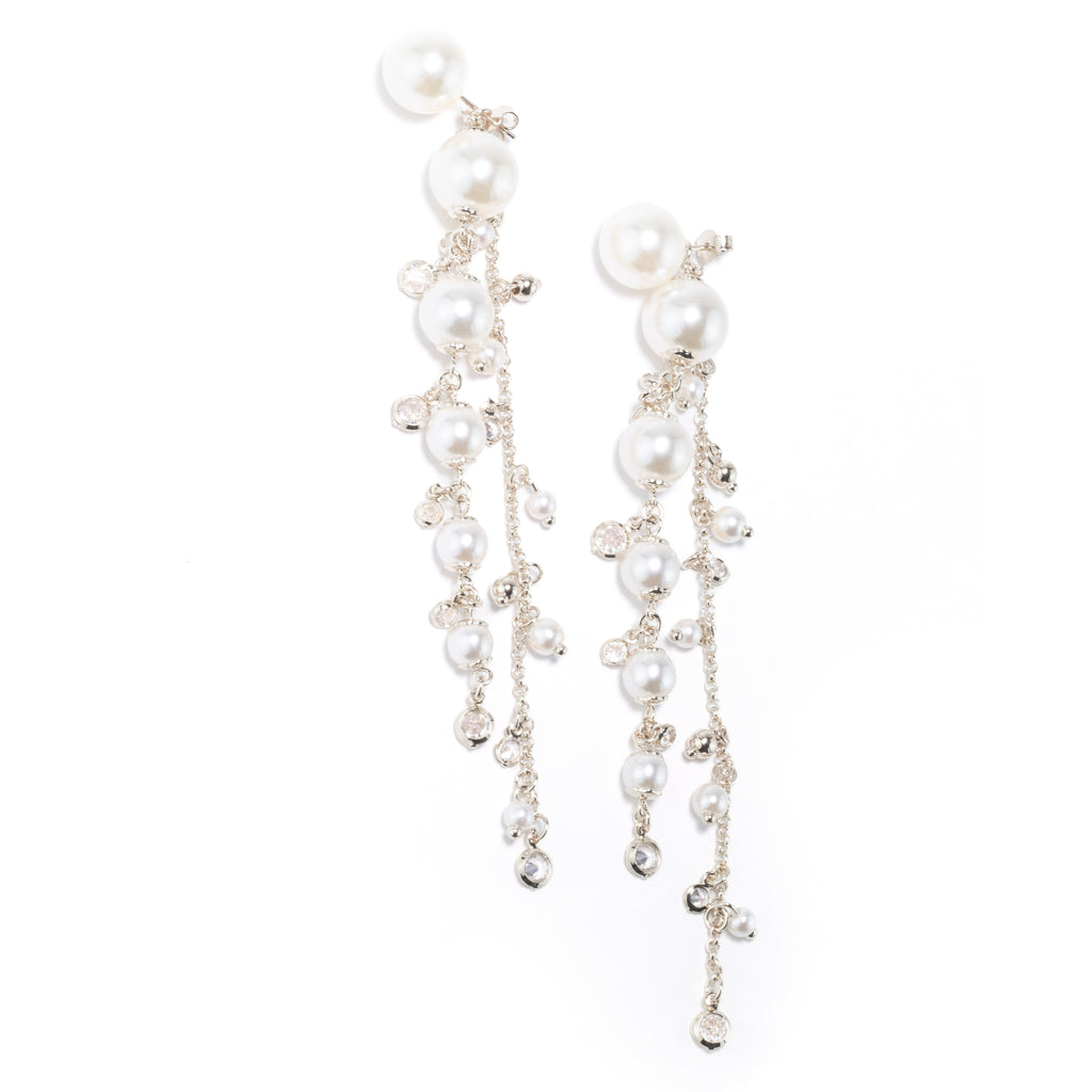 Margot pearl stud earrings with double cascading chains, photo 5 of 20