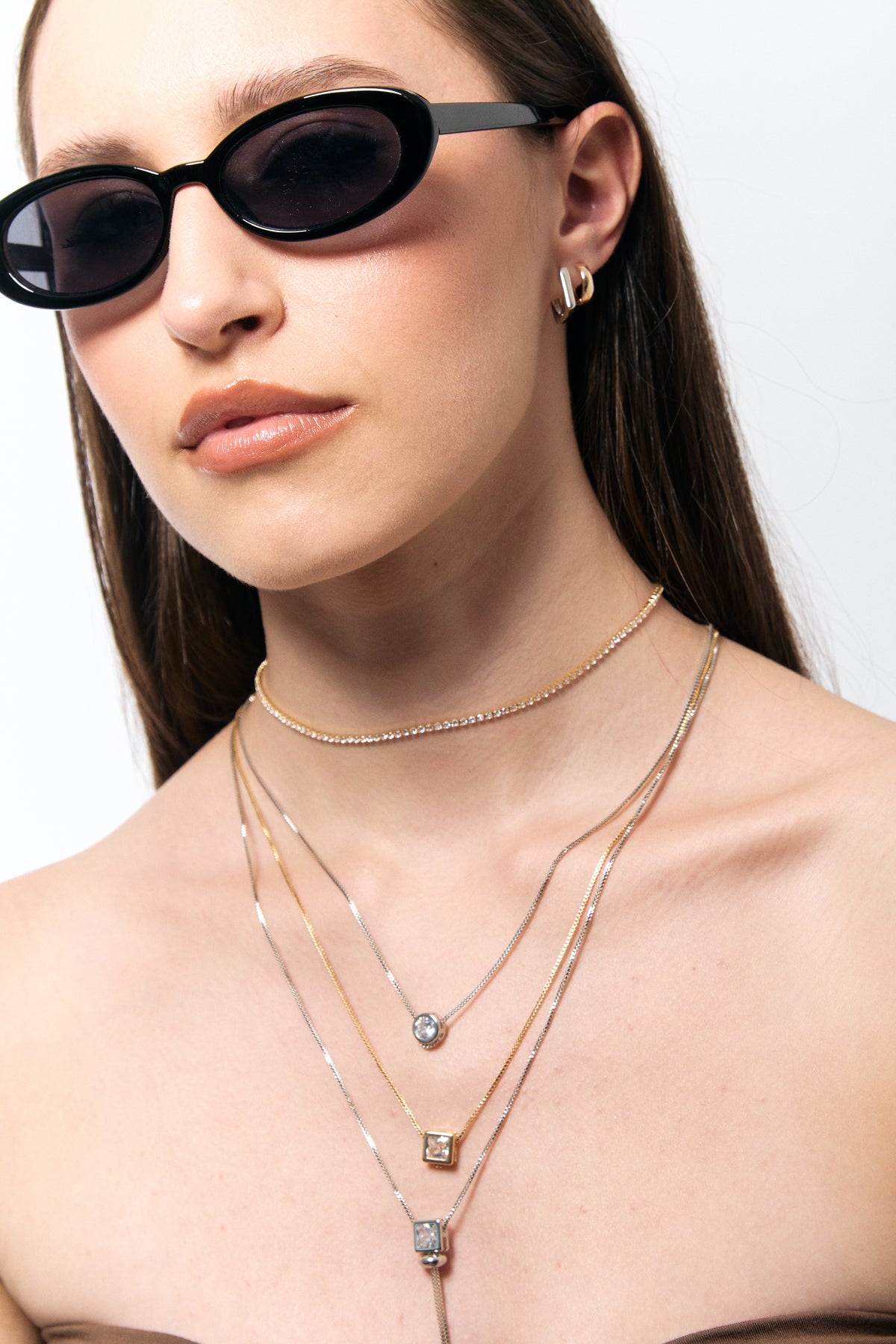 Cherie zirconia tennis necklace with adjustable slider, photo 3 of 5