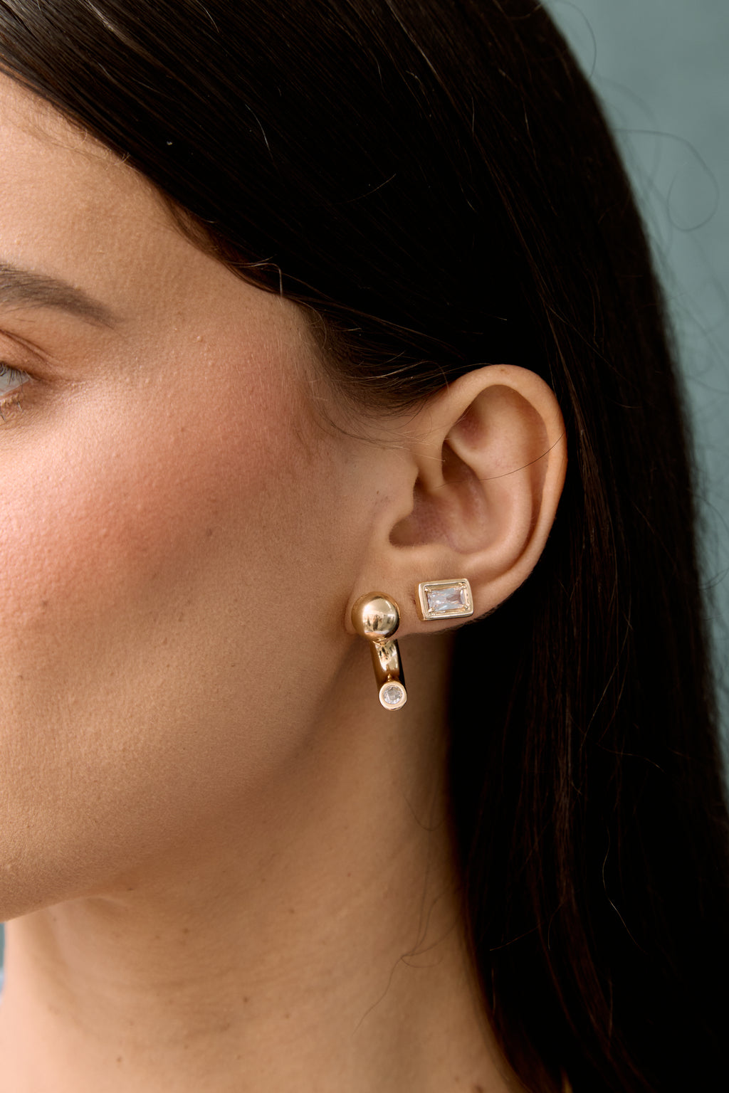 Chloe Set: rectangular zirconia necklace and stud earrings, photo 11 of 17