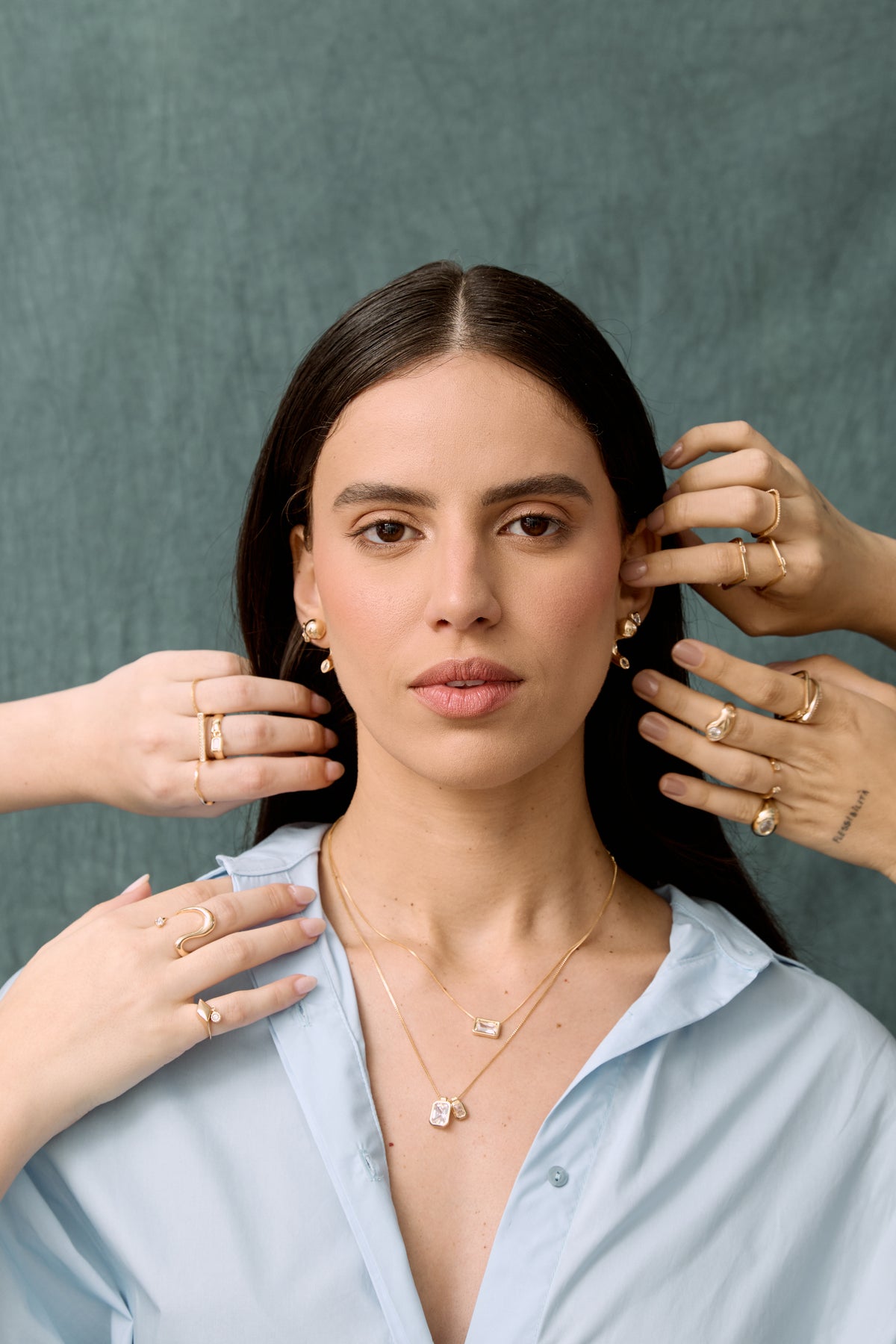 Chloe Set: rectangular zirconia necklace and stud earrings, photo 5 of 17