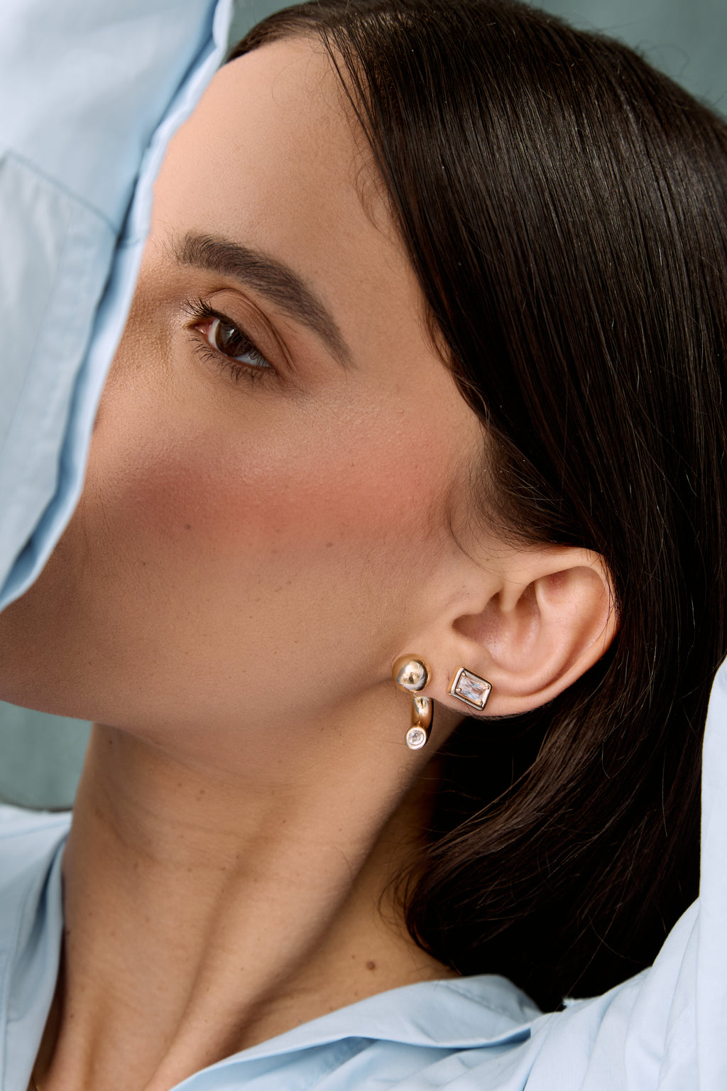 Chloe Set: rectangular zirconia necklace and stud earrings, photo 6 of 17