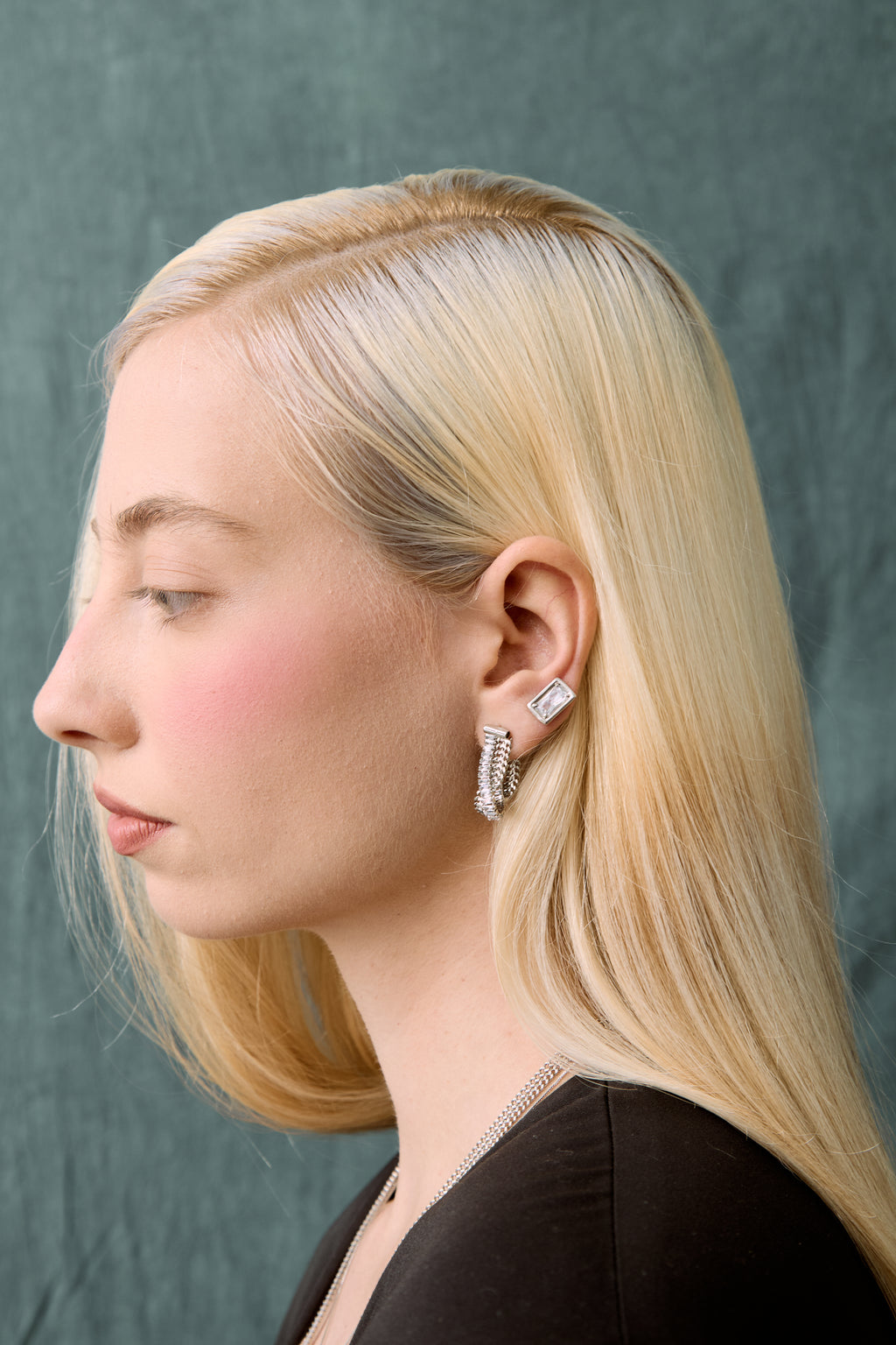 Chloe Set: rectangular zirconia necklace and stud earrings, photo 2 of 17