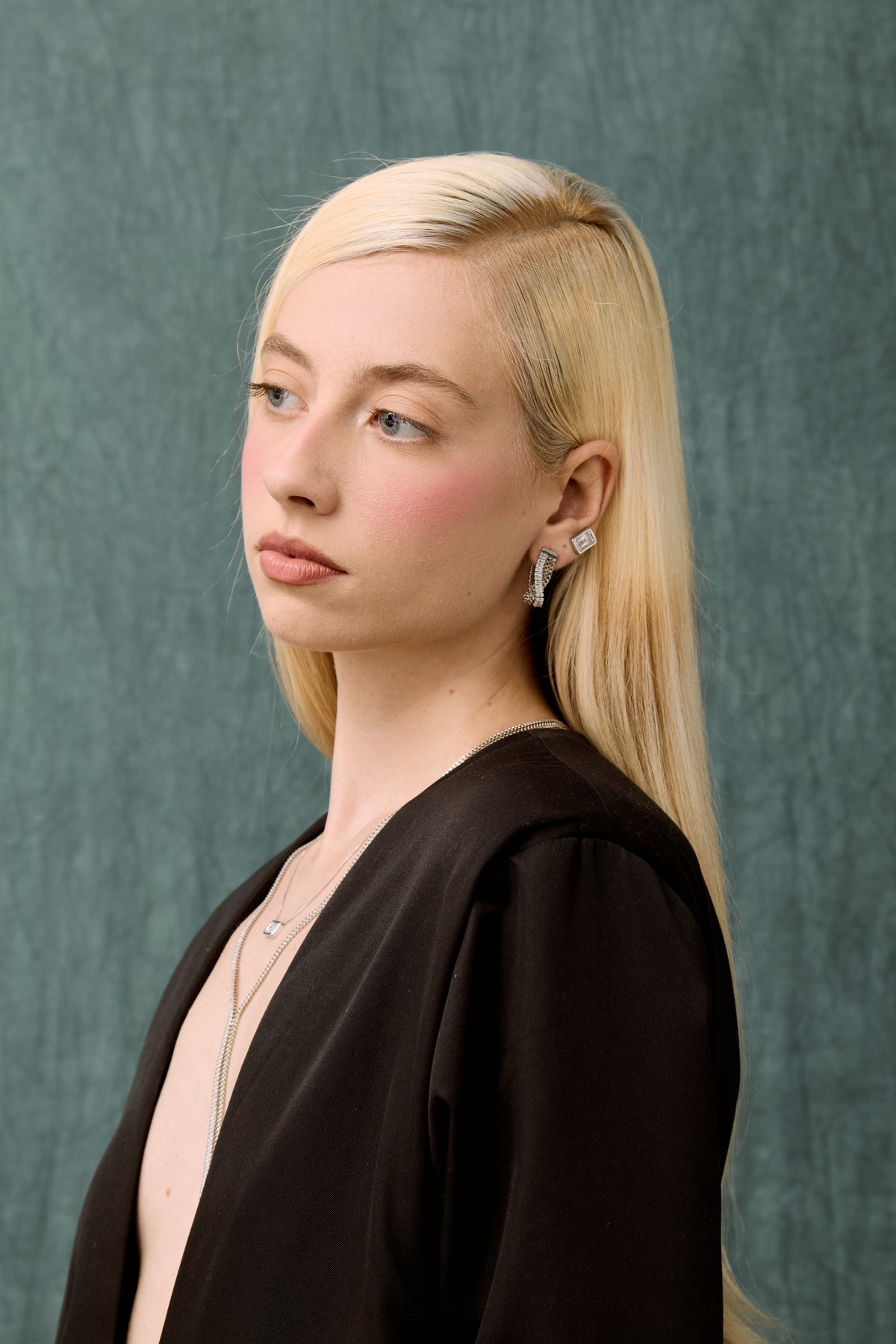 Chloe Set: rectangular zirconia necklace and stud earrings, photo 9 of 17