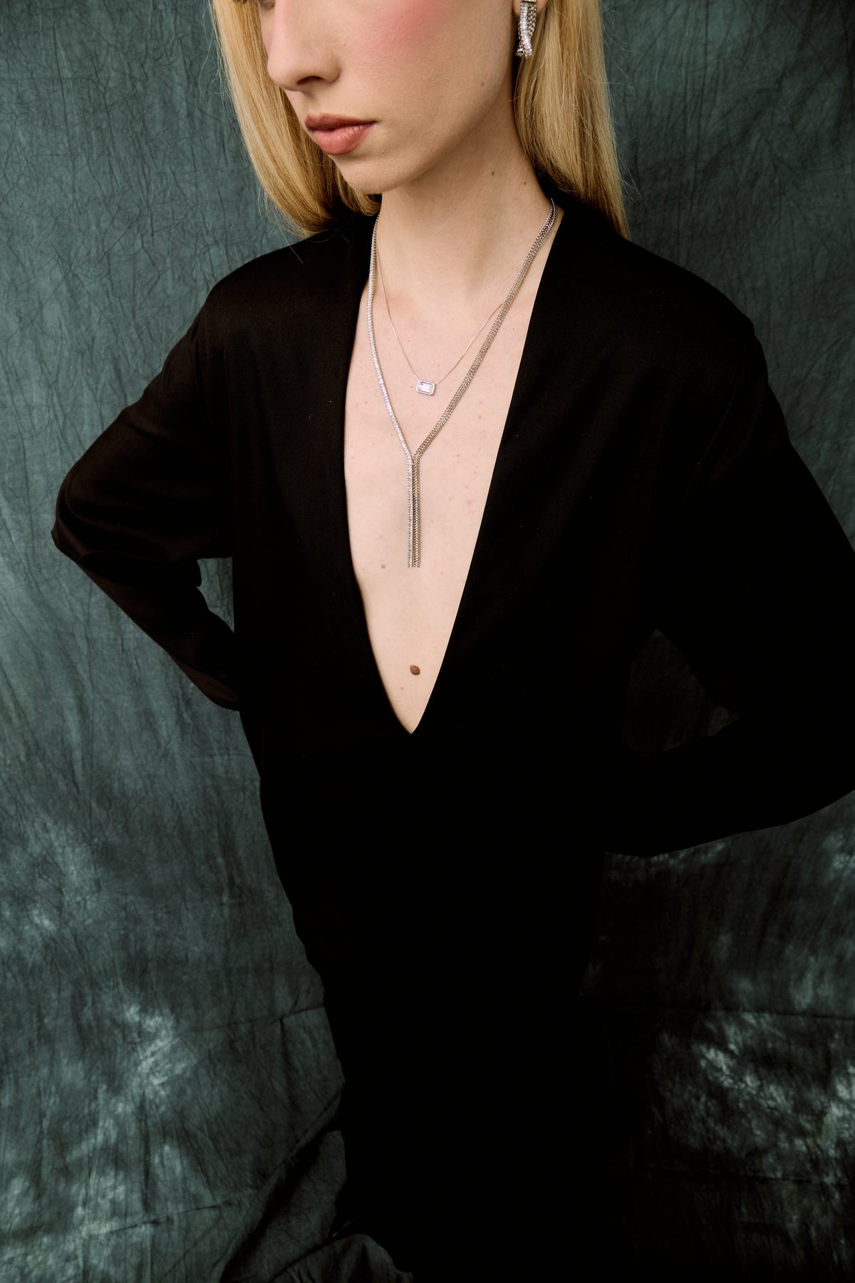 Chloe Set: rectangular zirconia necklace and stud earrings, photo 10 of 17