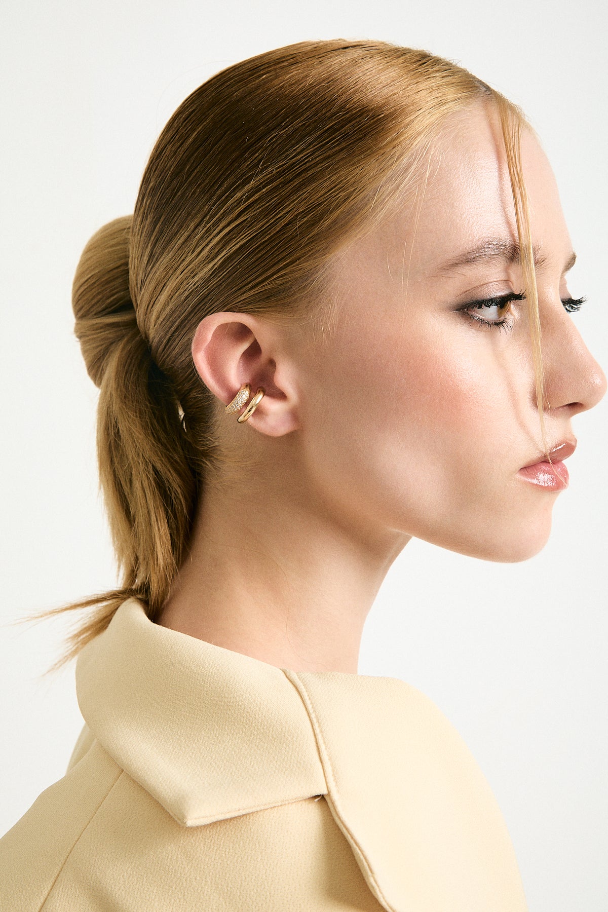 Heaven ear cuff set with pave and polished cuffs, no piercing, photo 3 of 4
