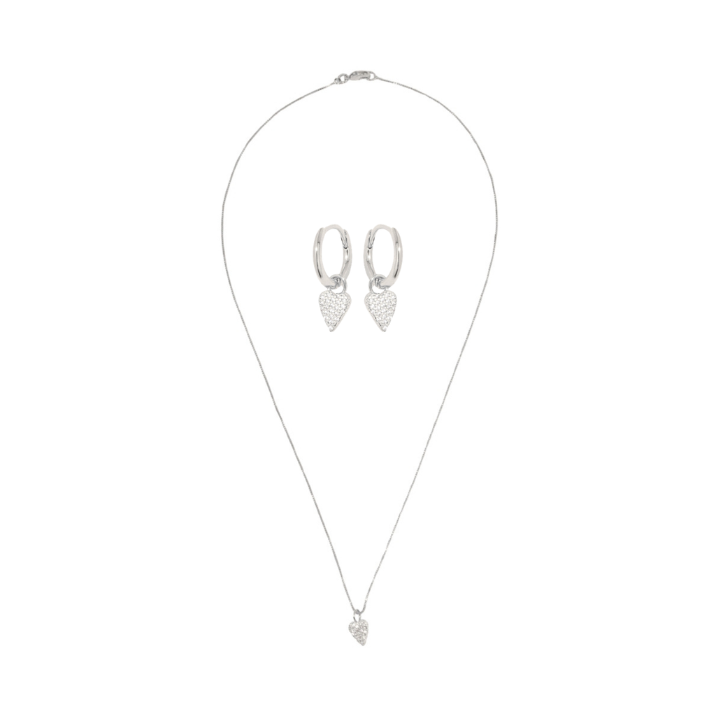 L'Amour Set: heart zirconia necklace and click hoop earrings