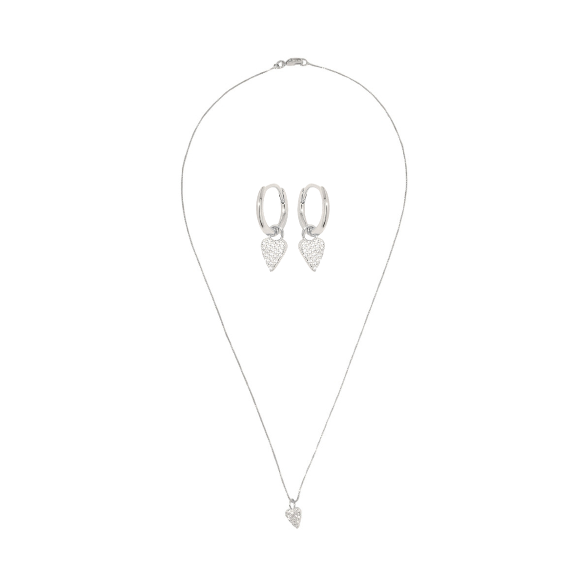 L'Amour Set: heart zirconia necklace and click hoop earrings