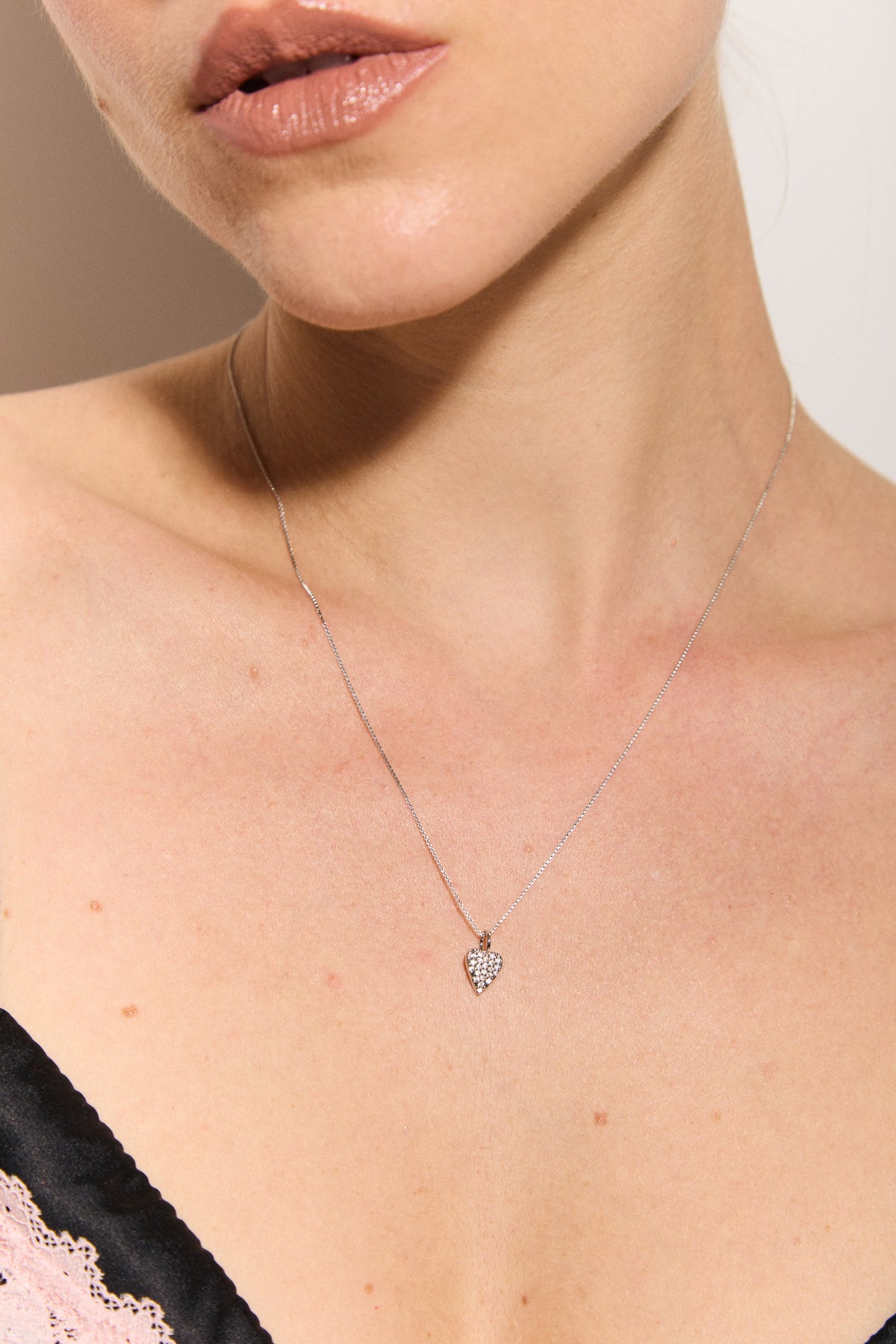 L'Amour Set: heart zirconia necklace and click hoop earrings, photo 5 of 6