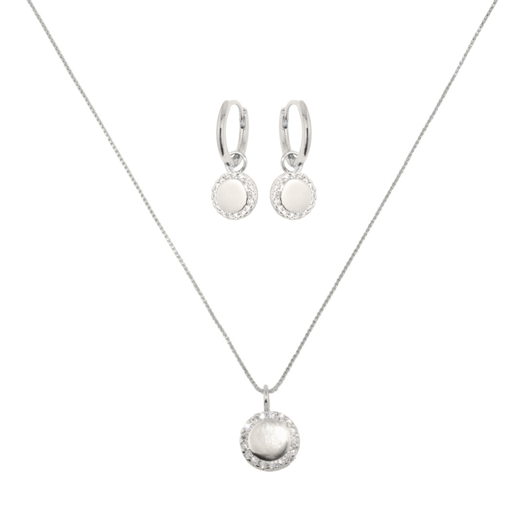 Solene Set: zirconia medallion hoop earrings and necklace