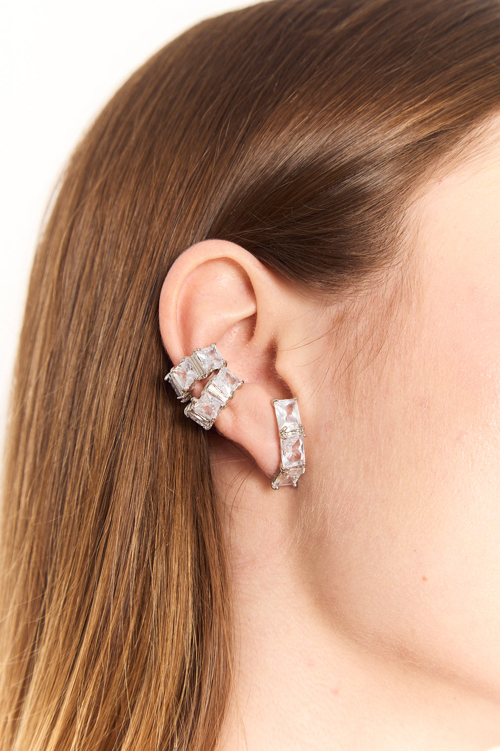 Sophia Ear Set: zirconia ear hook earrings and matching ear cuff, photo 2 of 8