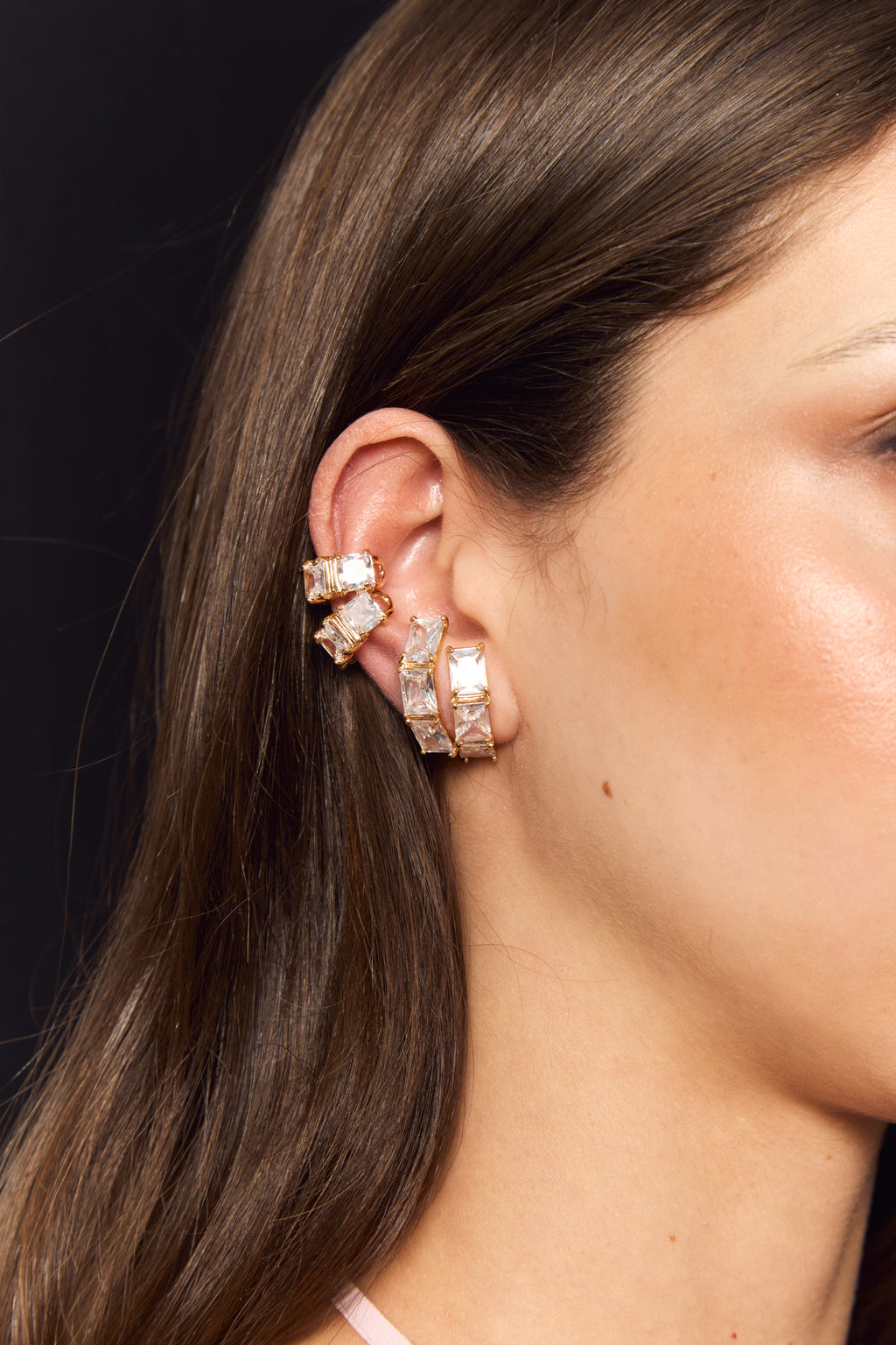 Sophia Ear Set: zirconia ear hook earrings and matching ear cuff, photo 4 of 8